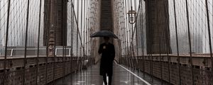 Preview wallpaper bridge, umbrella, man, silhouette, lonely, design