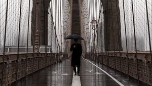 Preview wallpaper bridge, umbrella, man, silhouette, lonely, design