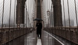 Preview wallpaper bridge, umbrella, man, silhouette, lonely, design