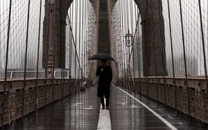 Preview wallpaper bridge, umbrella, man, silhouette, lonely, design