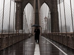 Preview wallpaper bridge, umbrella, man, silhouette, lonely, design