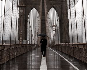 Preview wallpaper bridge, umbrella, man, silhouette, lonely, design