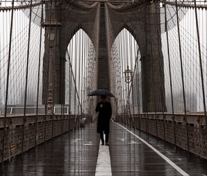 Preview wallpaper bridge, umbrella, man, silhouette, lonely, design