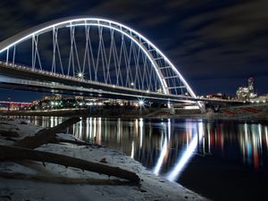 Preview wallpaper bridge, water, backlight, reflection, dark
