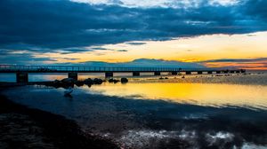 Preview wallpaper bridge, water, clouds, reflection, sunset