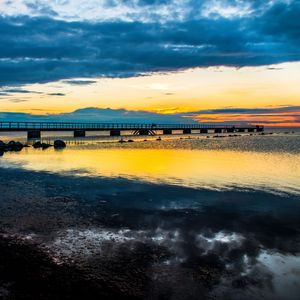 Preview wallpaper bridge, water, clouds, reflection, sunset