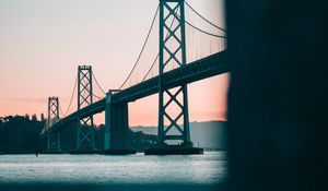 Preview wallpaper bridge, water, dusk, construction, architecture