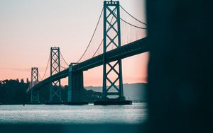 Preview wallpaper bridge, water, dusk, construction, architecture