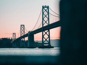 Preview wallpaper bridge, water, dusk, construction, architecture