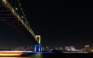 Preview wallpaper bridge, water, night city, buildings, architecture