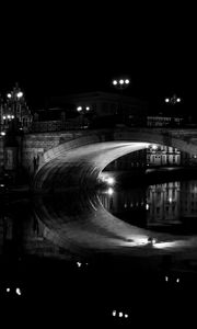 Preview wallpaper bridge, water, reflection, architecture, night, black and white, dark