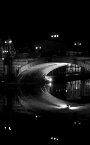 Preview wallpaper bridge, water, reflection, architecture, night, black and white, dark