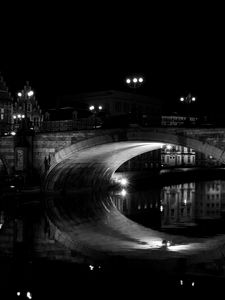 Preview wallpaper bridge, water, reflection, architecture, night, black and white, dark