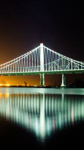 Preview wallpaper bridge, water, reflection, glow, night
