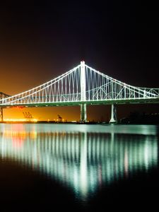Preview wallpaper bridge, water, reflection, glow, night