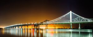Preview wallpaper bridge, water, reflection, glow, night