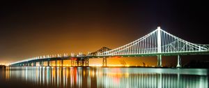 Preview wallpaper bridge, water, reflection, glow, night