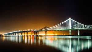 Preview wallpaper bridge, water, reflection, glow, night
