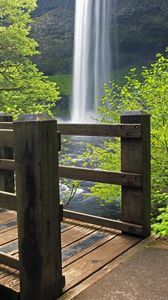Preview wallpaper bridge, waterfall, nature, grass
