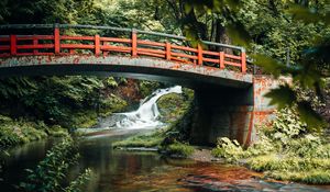 Preview wallpaper bridge, waterfall, river, nature