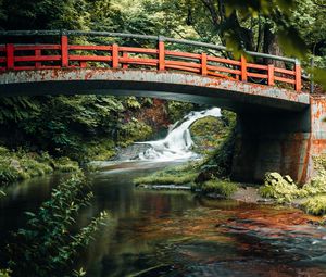 Preview wallpaper bridge, waterfall, river, nature