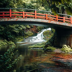 Preview wallpaper bridge, waterfall, river, nature