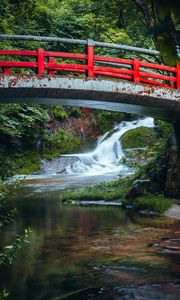 Preview wallpaper bridge, waterfall, river, rust