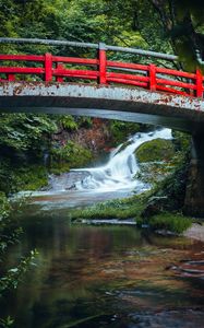 Preview wallpaper bridge, waterfall, river, rust