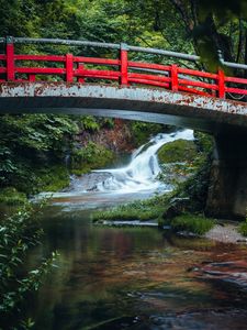 Preview wallpaper bridge, waterfall, river, rust