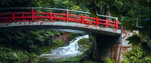 Preview wallpaper bridge, waterfall, river, rust