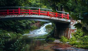 Preview wallpaper bridge, waterfall, river, rust