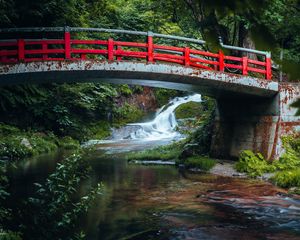 Preview wallpaper bridge, waterfall, river, rust