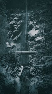 Preview wallpaper bridge, waterfall, snow, trees, winter