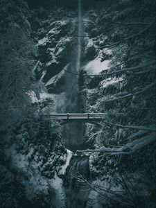 Preview wallpaper bridge, waterfall, snow, trees, winter