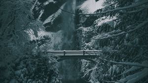Preview wallpaper bridge, waterfall, snow, trees, winter