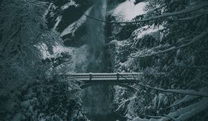 Preview wallpaper bridge, waterfall, snow, trees, winter