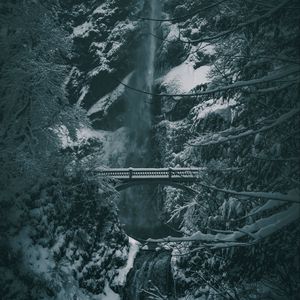 Preview wallpaper bridge, waterfall, snow, trees, winter