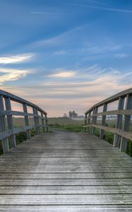 Preview wallpaper bridge, wooden, distance, horizon