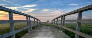 Preview wallpaper bridge, wooden, distance, horizon