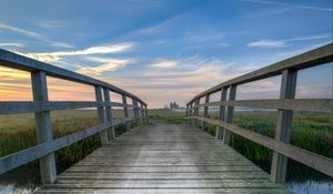 Preview wallpaper bridge, wooden, distance, horizon