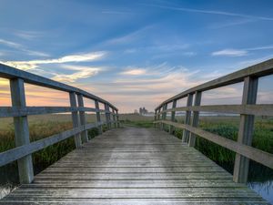 Preview wallpaper bridge, wooden, distance, horizon