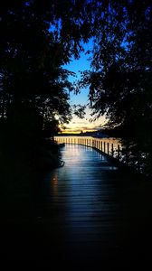 Preview wallpaper bridge, wooden, sunset, dark