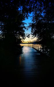 Preview wallpaper bridge, wooden, sunset, dark