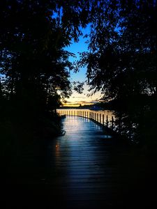 Preview wallpaper bridge, wooden, sunset, dark