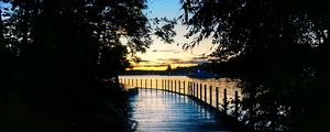 Preview wallpaper bridge, wooden, sunset, dark