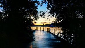 Preview wallpaper bridge, wooden, sunset, dark