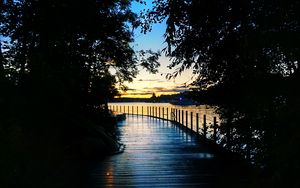 Preview wallpaper bridge, wooden, sunset, dark