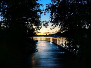 Preview wallpaper bridge, wooden, sunset, dark