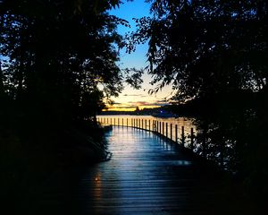 Preview wallpaper bridge, wooden, sunset, dark