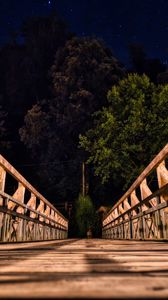 Preview wallpaper bridge, wooden, trees, starry sky, night
